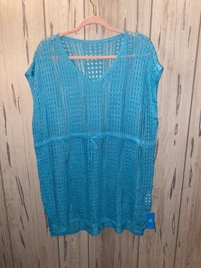 New Cupshe Turquoise Crochet Drawstring Swim Cover-Up Size Large